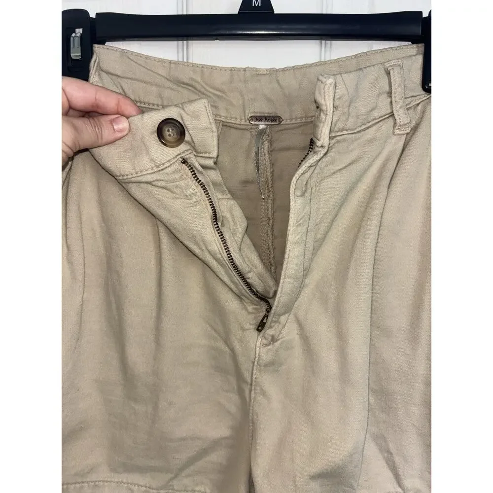 Free People Billie Chino Shorts Almond Milk 14 Pleated Pockets Boho High Waist